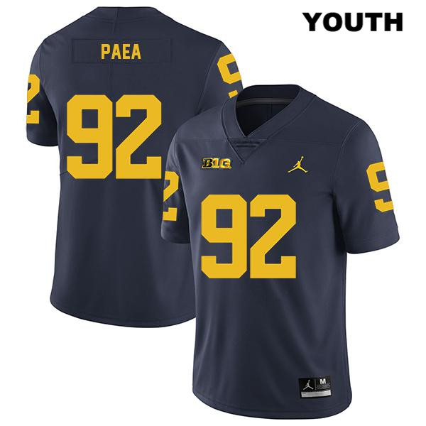 Youth NCAA Michigan Wolverines Phillip Paea #92 Navy Jordan Brand Authentic Stitched Legend Football College Jersey BW25E11XK